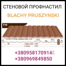 Профнастил стеновой 0,45 Т-10 (цвет 8017 - коричневый, матовый) Прушински